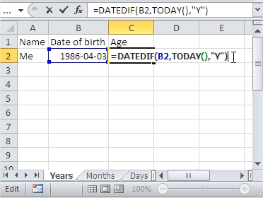 DateDifference Years Excel
